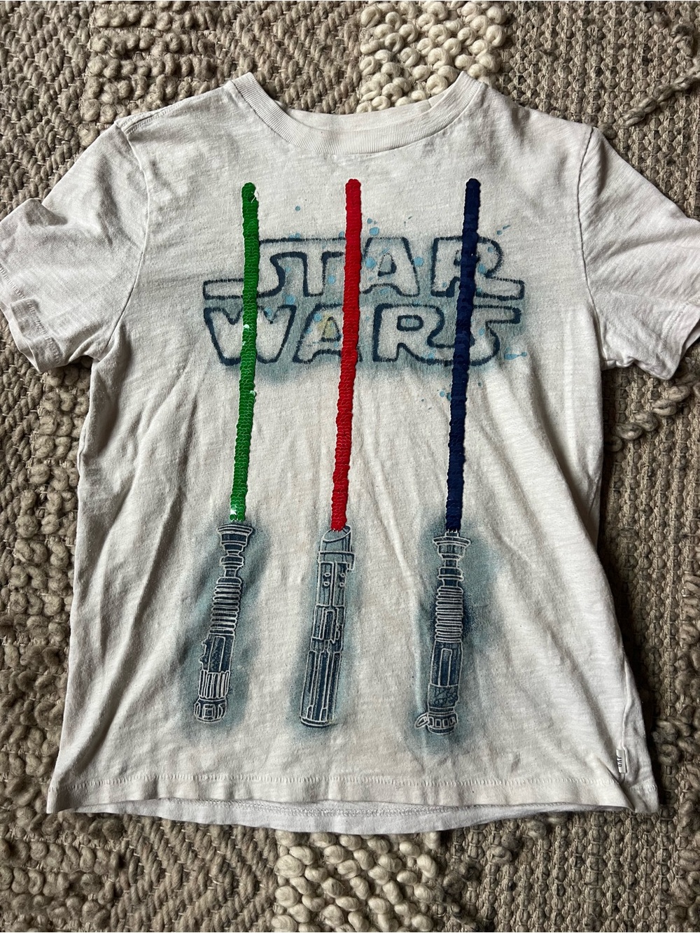 GAP White Kids Star Wars Tee with Green, Red & Blue Lightsabers
